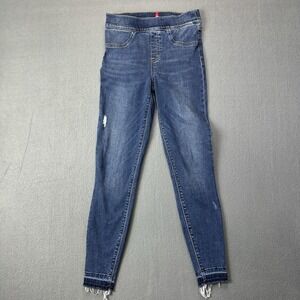 Spanx Pull ON Jegging Women Jeans Blue Size Petite S Small Stretch Ripped Denim